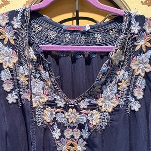 Johnny Was Dark Blue Floral Embroidered Blouse